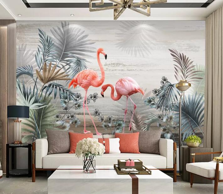 3D Flamingo Leaves WG71 Wall Murals Wallpaper AJ Wallpaper 2 