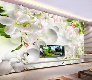 3D Swan Flowers 335 Wallpaper AJ Wallpaper 