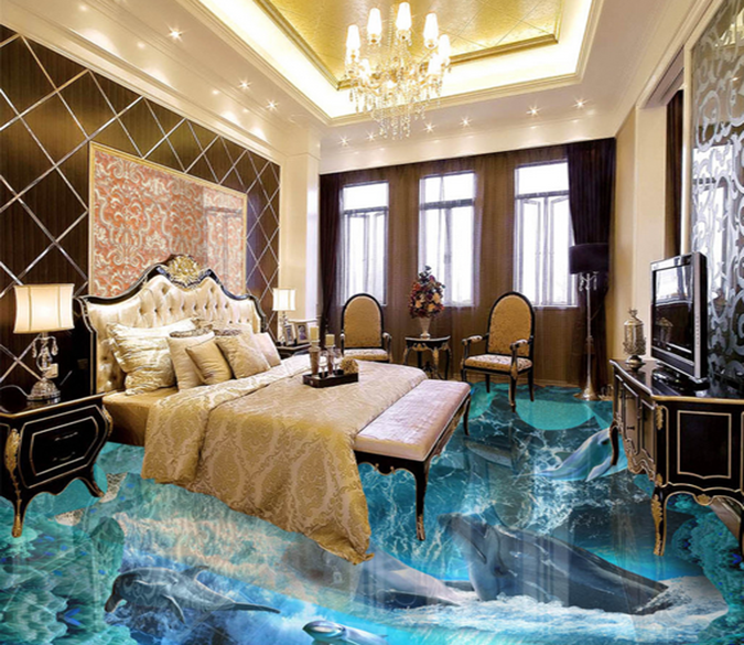 3D Smart Dolphins 091 Floor Mural Wallpaper AJ Wallpaper 2 