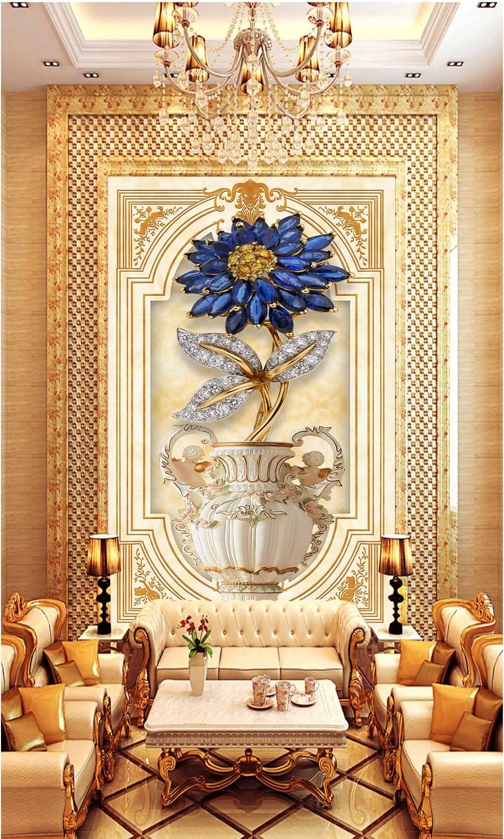 3D Diamond Flower WG050 Wall Murals