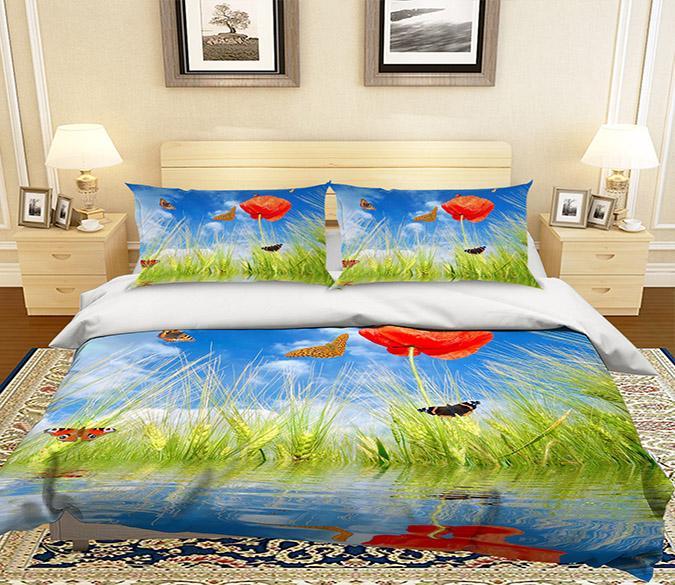 3D Butterfly Grass 180 Bed Pillowcases Quilt Wallpaper AJ Wallpaper 