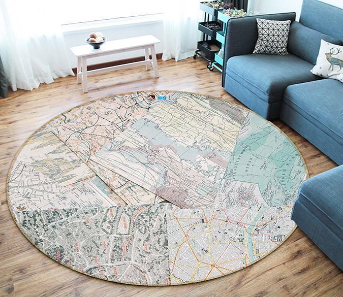 3D Map Paper 122 Round Non Slip Rug Mat Mat AJ Creativity Home 