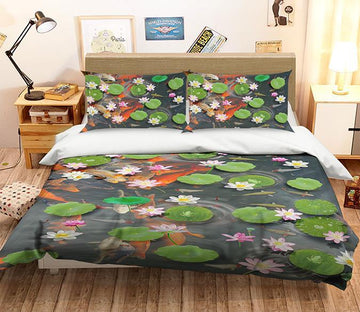 3D Lotus Pond Fish 216 Bed Pillowcases Quilt Wallpaper AJ Wallpaper 