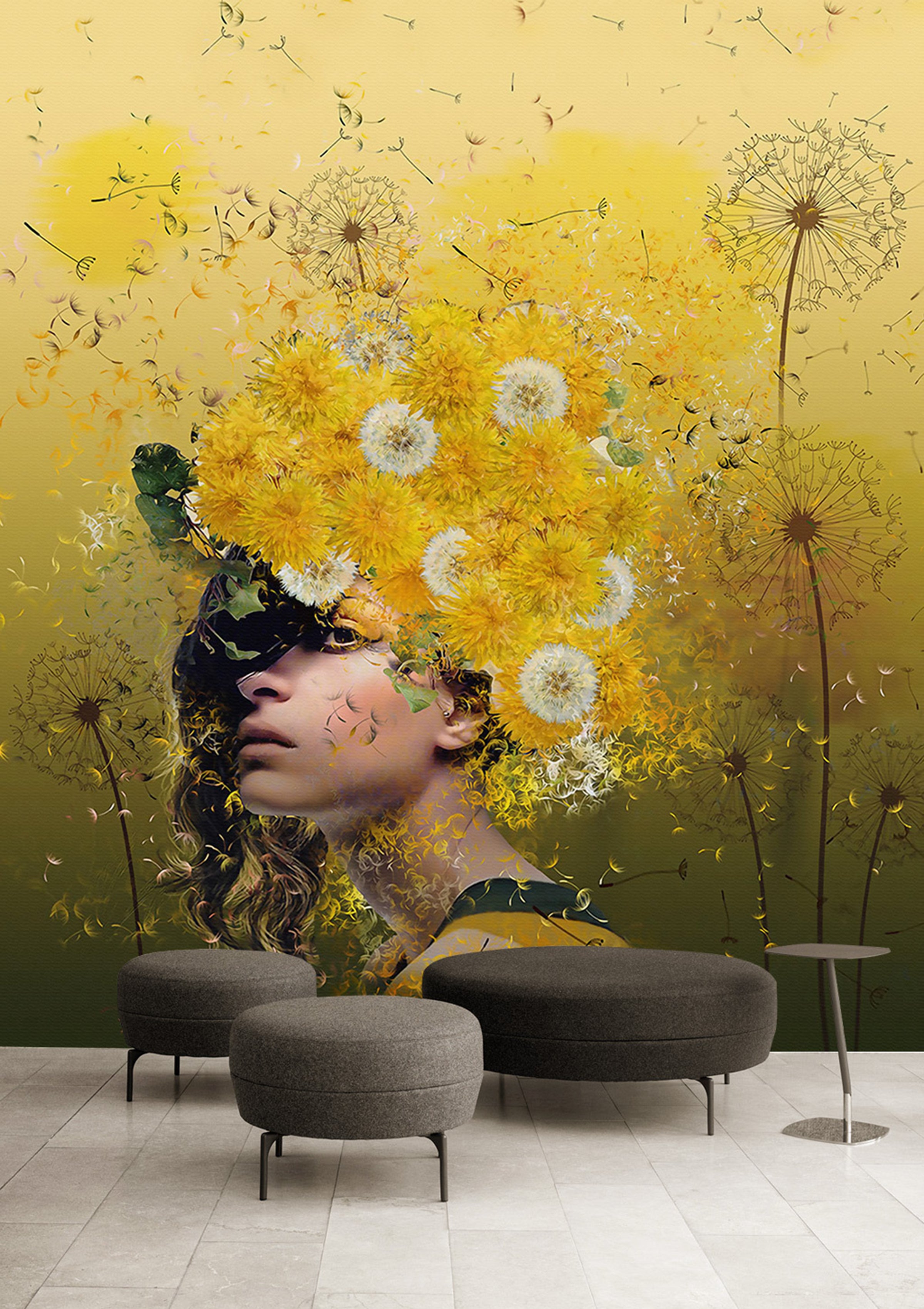 3D Woman Dandelion WG024 Wall Murals