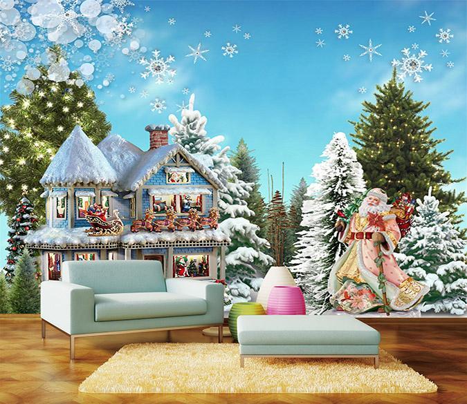 3D Snowflake House Tree 171 Wallpaper AJ Wallpaper 