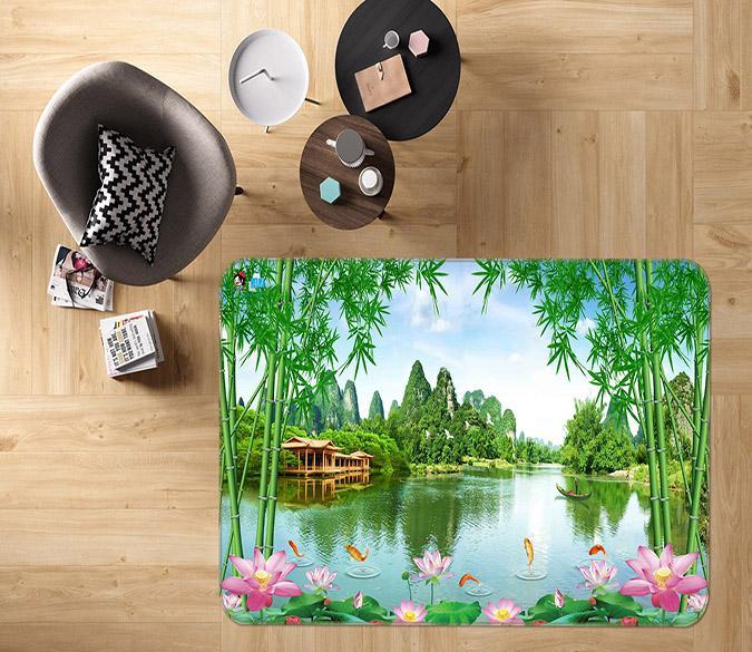 3D Lotus Pavilion 574 Non Slip Rug Mat Mat AJ Creativity Home 