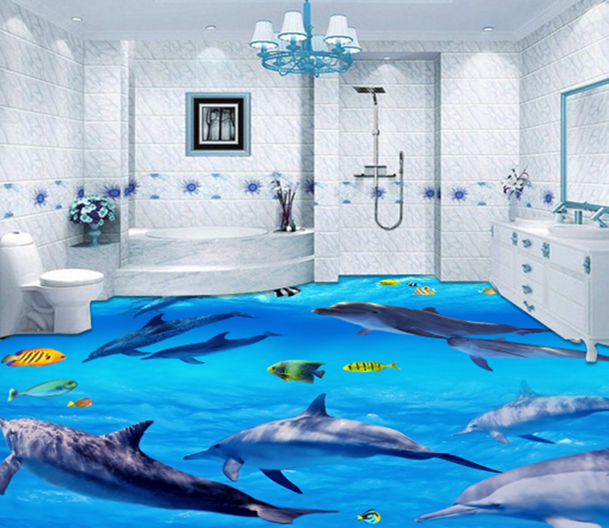 3D Group Of Dolphins 336 Floor Mural Wallpaper AJ Wallpaper 2 