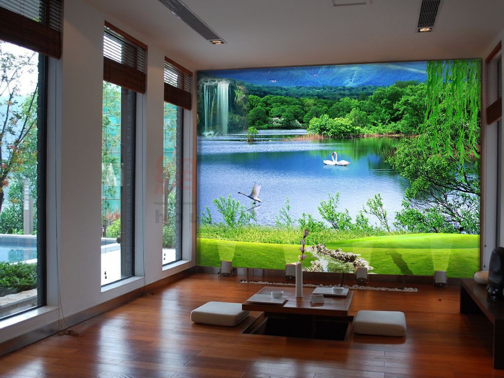 3D Waterfall Lake And Swan Tree 67 Wallpaper AJ Wallpaper 