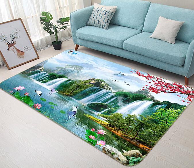 3D Red-Crowned Crane Lotus 591 Non Slip Rug Mat Mat AJ Creativity Home 