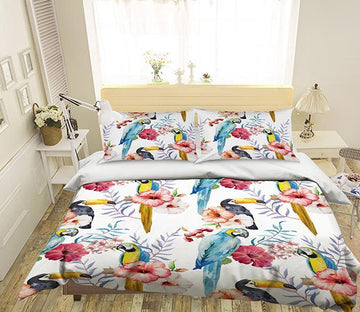 3D Parrot Flower 142 Bed Pillowcases Quilt Wallpaper AJ Wallpaper 