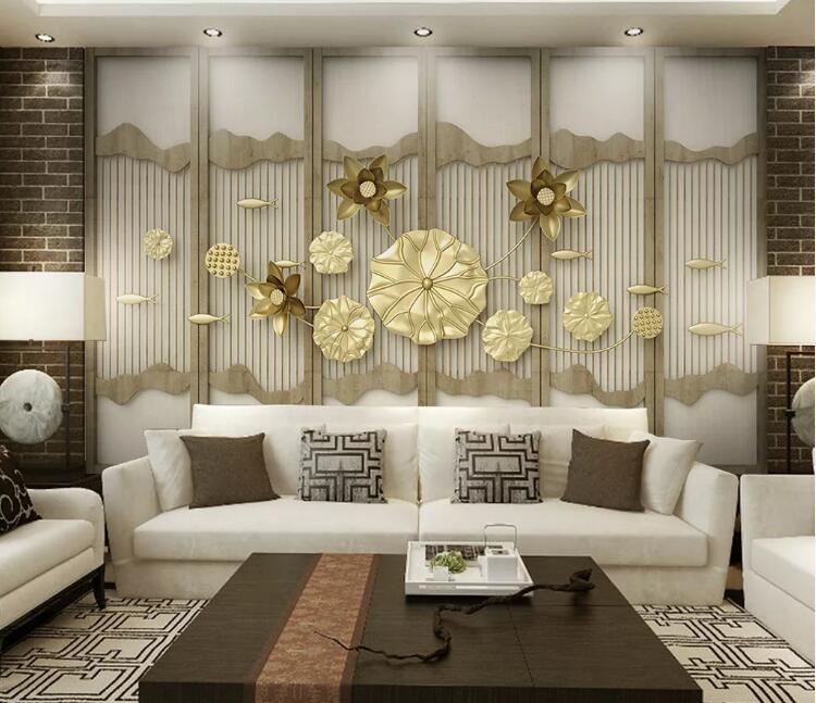 3D Golden Lotus WC162 Wall Murals