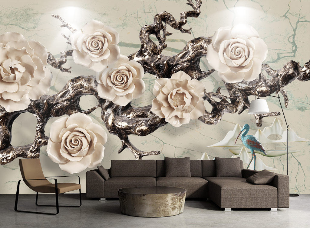 3D White Flower WG023 Wall Murals