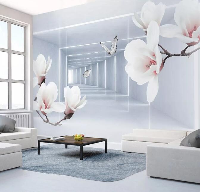 3D White Butterfly WG525 Wall Murals