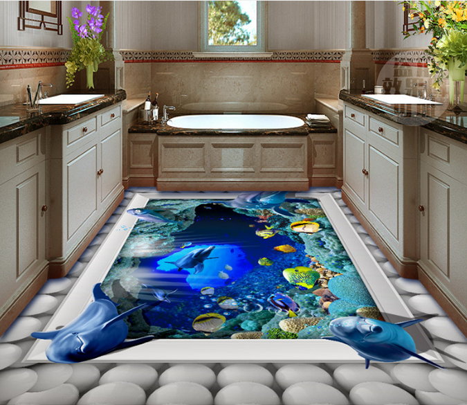 3D Underwater Dolphins 234 Floor Mural Wallpaper AJ Wallpaper 2 