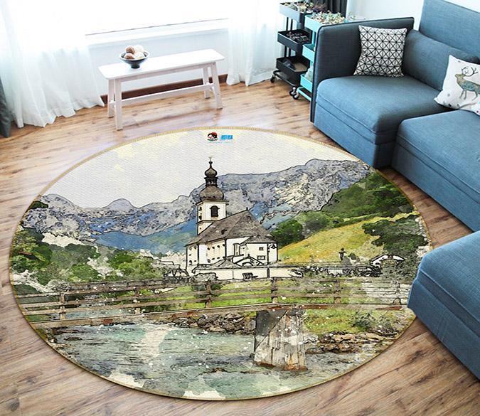 3D Graffiti Lighthouse 250 Round Non Slip Rug Mat Mat AJ Creativity Home 