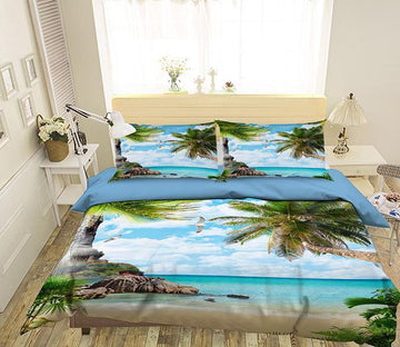 3D Coconut Tree Seagull 168 Bed Pillowcases Quilt Wallpaper AJ Wallpaper 