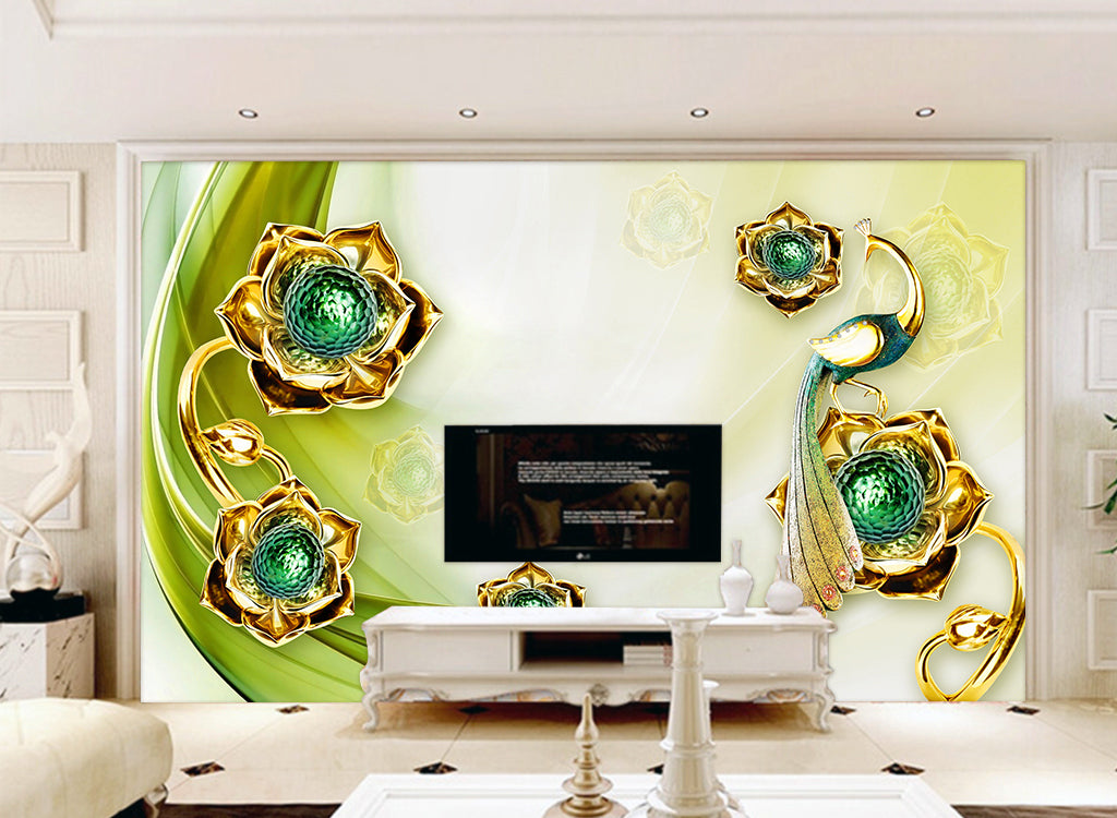 3D Golden Fower WG011 Wall Murals