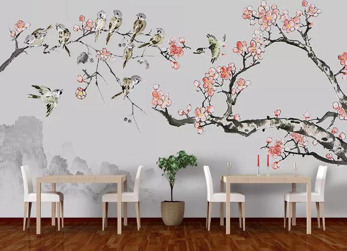 3D Red Plum Bird WG636 Wall Murals