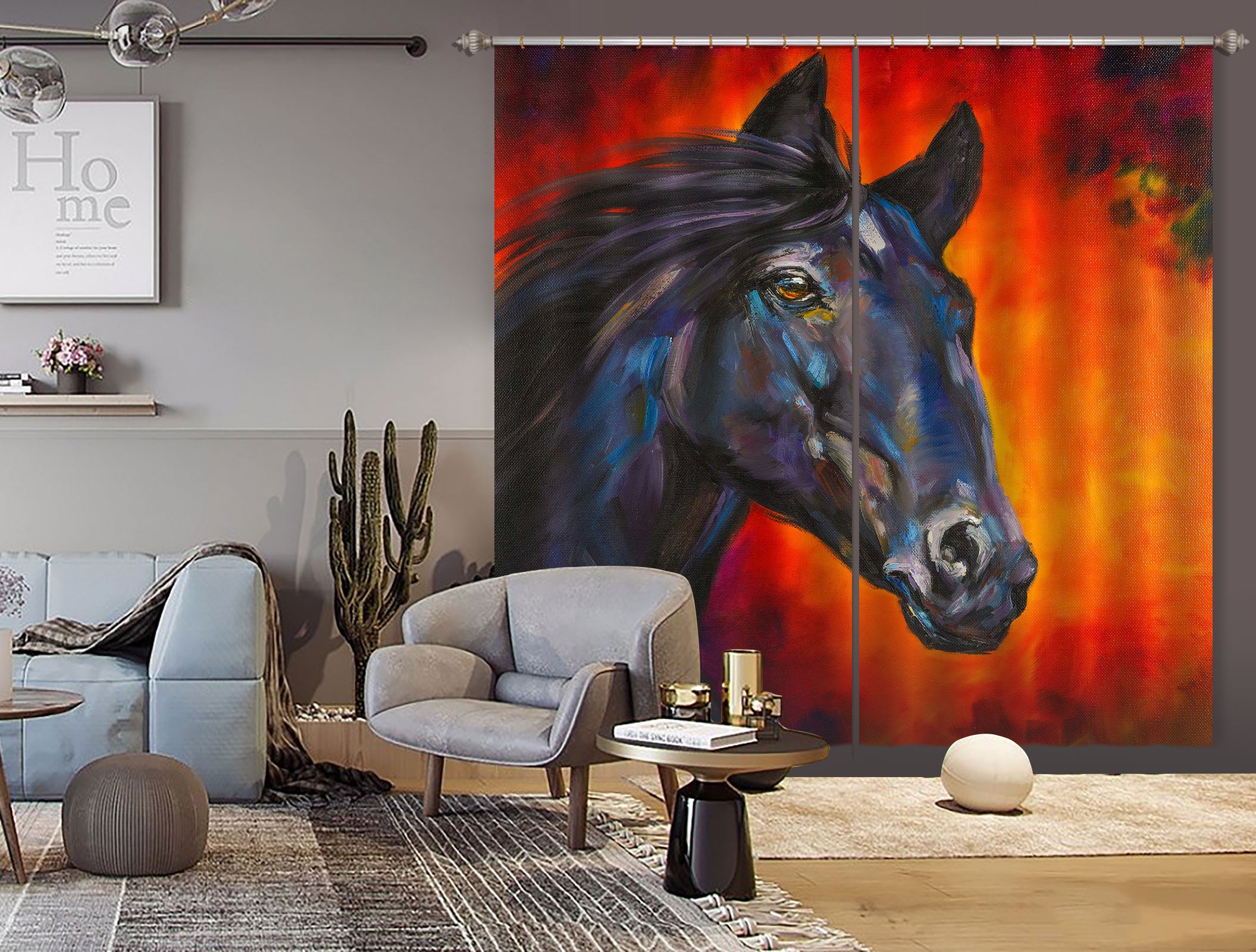 3D Black Horse 322 Skromova Marina Curtain Curtains Drapes