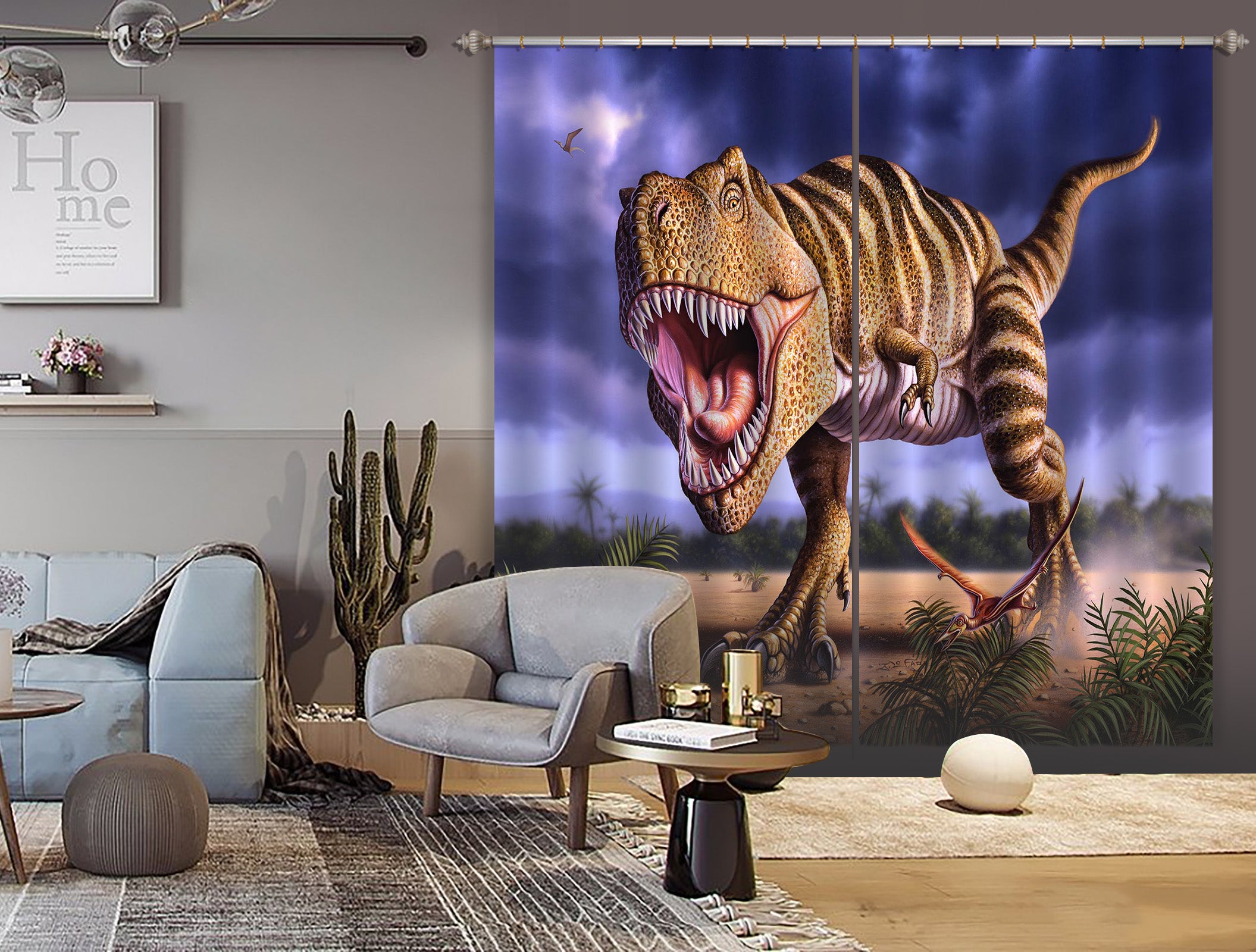 3D Fierce Dinosaur 056 Jerry LoFaro Curtain Curtains Drapes