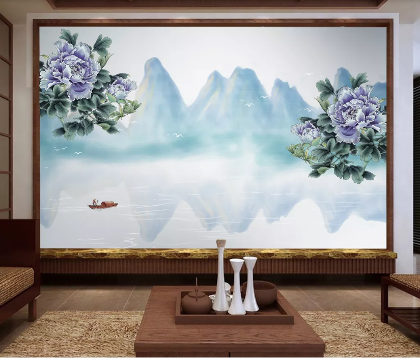 3D Blue Peony WC1528 Wall Murals