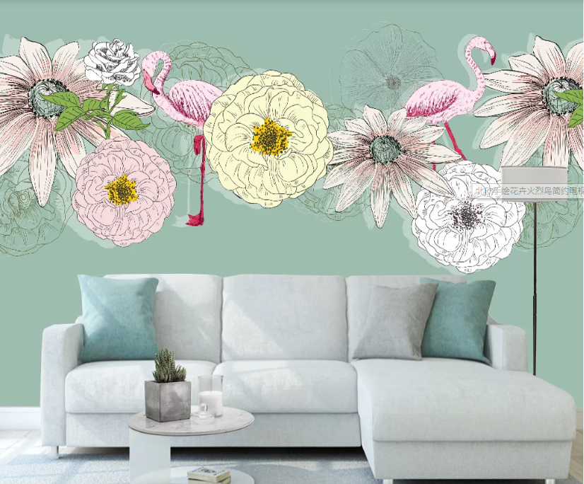 3D Flamingo Peony WC1478 Wall Murals