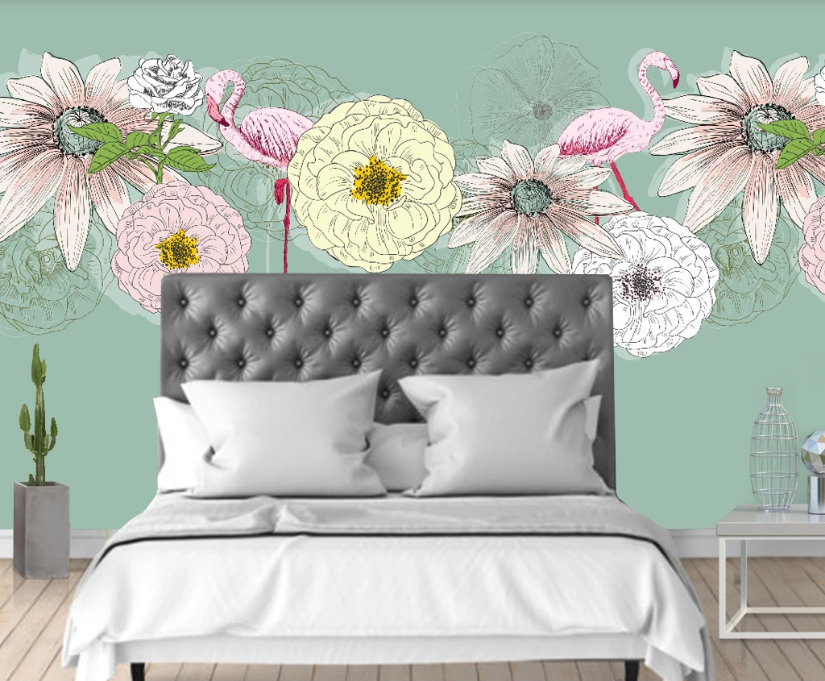 3D Flamingo Peony WC1478 Wall Murals