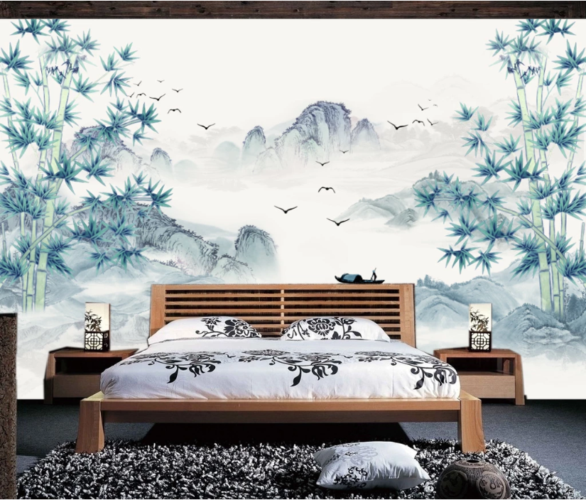 3D Bamboo Boat WC1335 Wall Murals