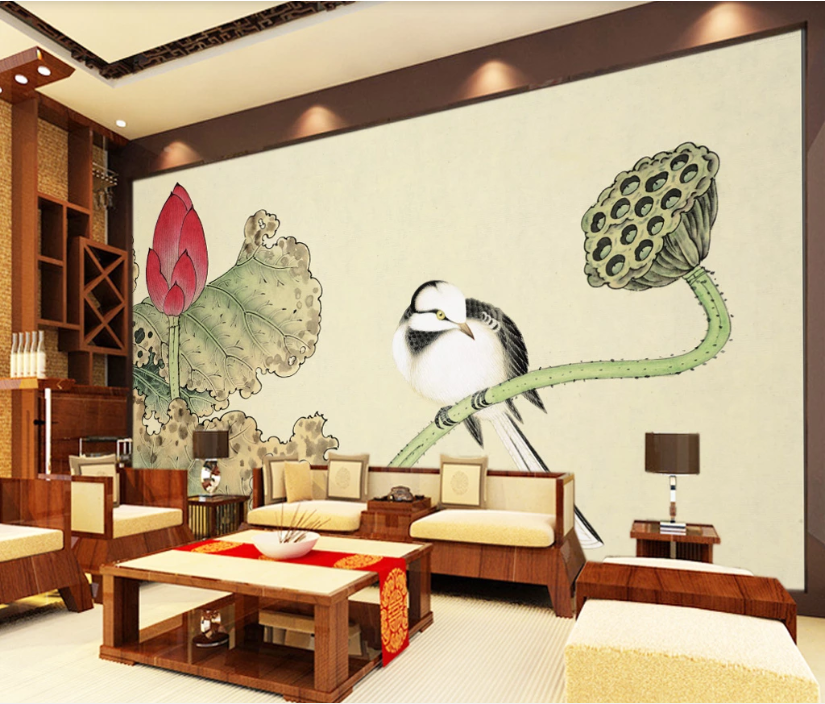 3D Lotus Seed Bird WC1334 Wall Murals