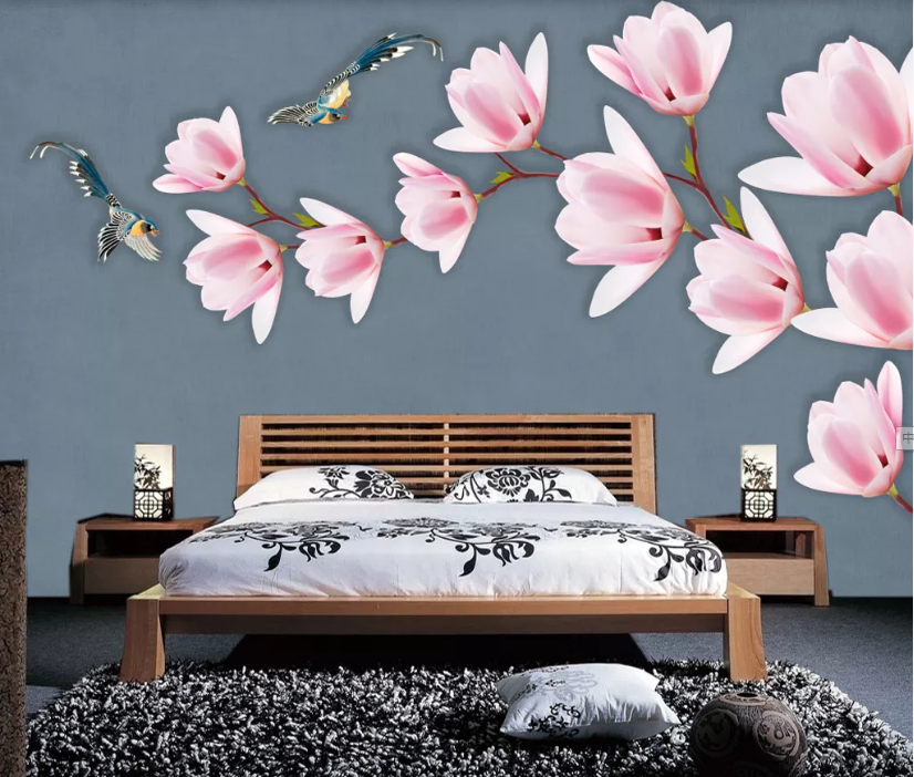 3D Kingfisher Flower WC1123 Wall Murals