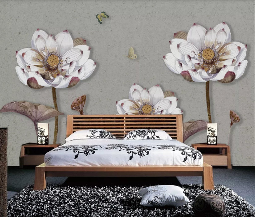 3D Lotus Butterfly WC1050 Wall Murals