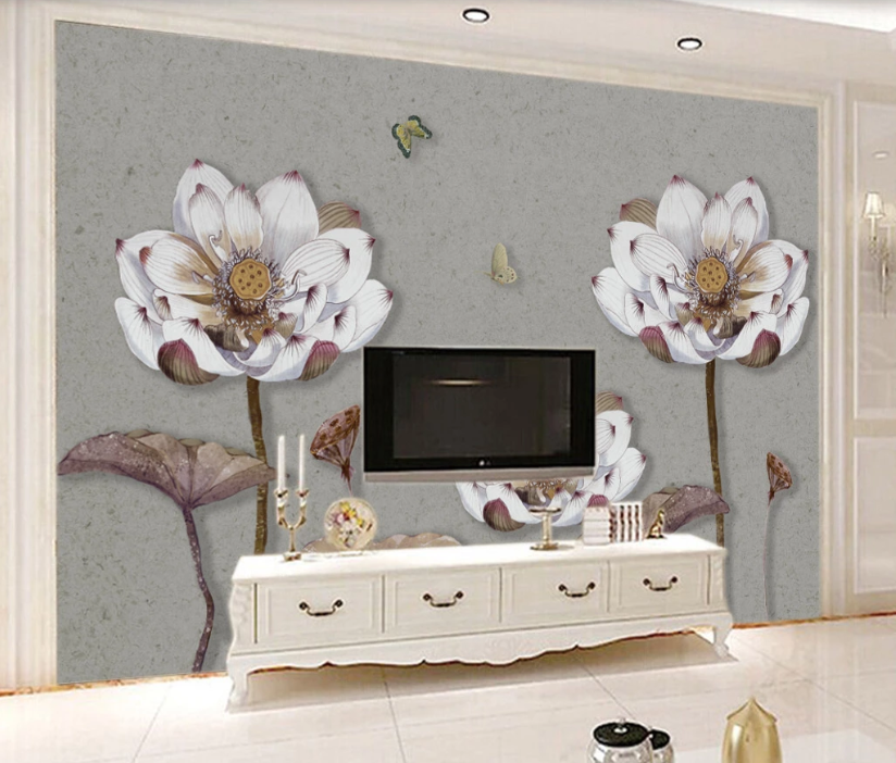 3D Lotus Butterfly WC1050 Wall Murals