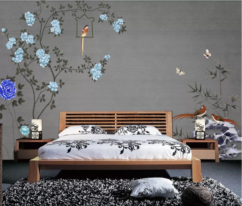 3D Blue Rose Bird WC966 Wall Murals