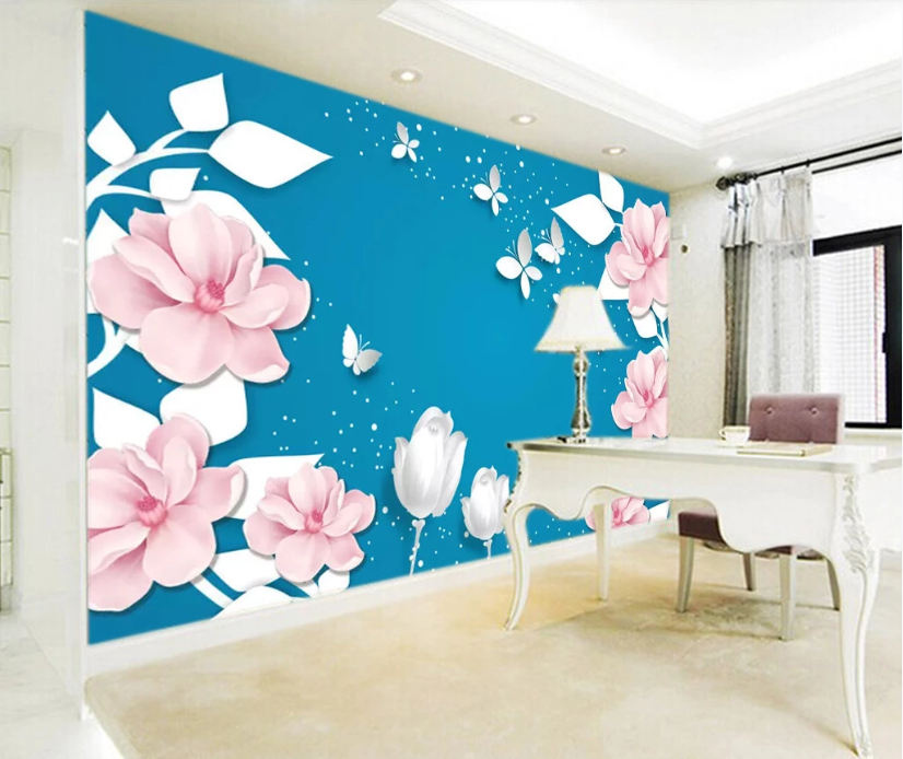 3D White Leaves WC800 Wall Murals