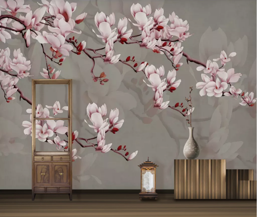 3D Pink Flower Branches WC756 Wall Murals