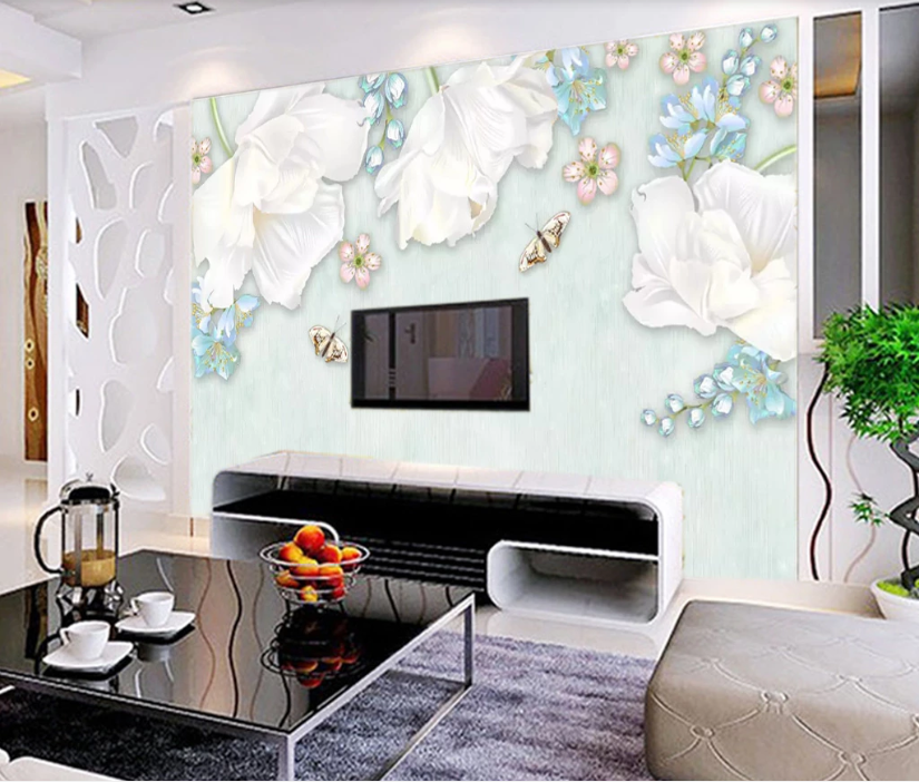 3D White Flower WC754 Wall Murals