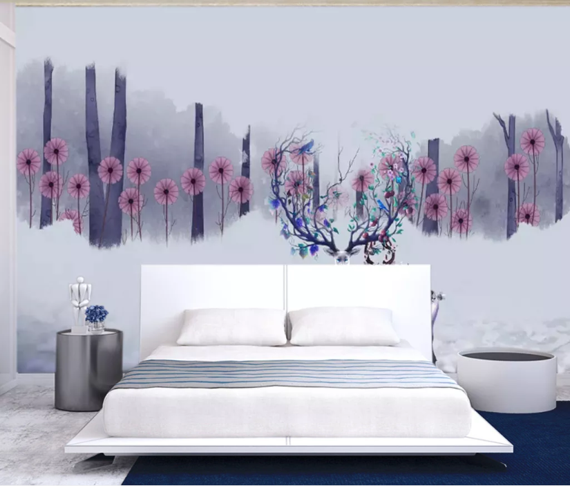 3D Purple Deer WC567 Wall Murals