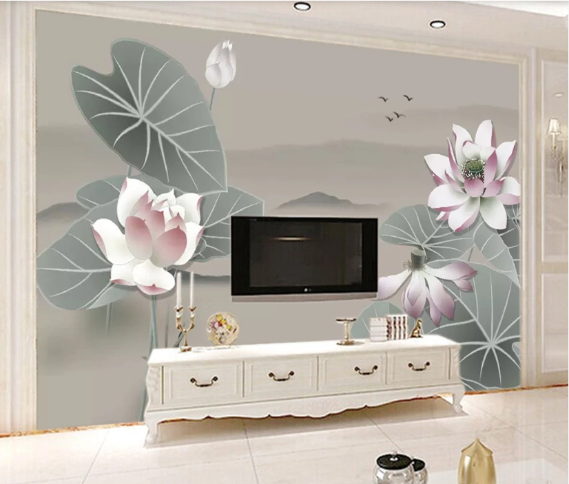 3D Lotus Bird WC497 Wall Murals