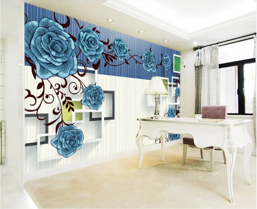 3D Blue Rose Pattern WC263 Wall Murals