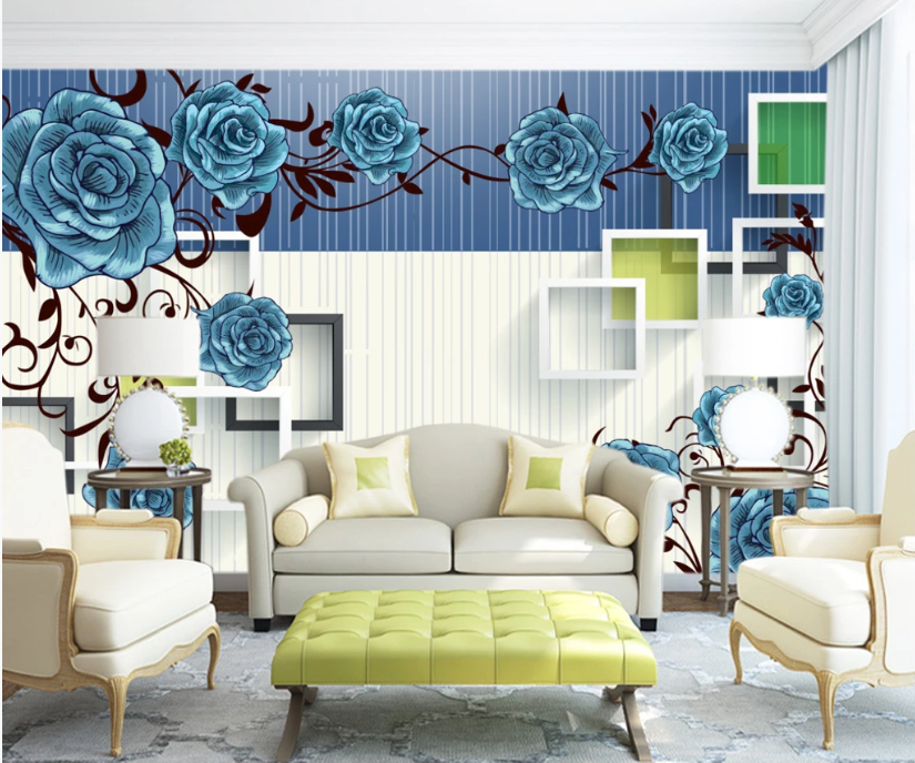 3D Blue Rose Pattern WC263 Wall Murals