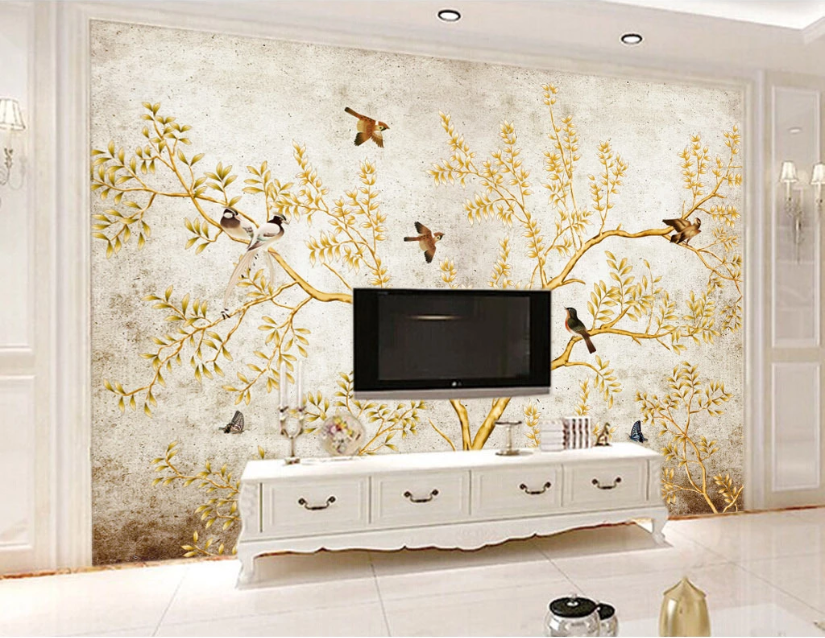 3D Golden Tree Bird WC181 Wall Murals