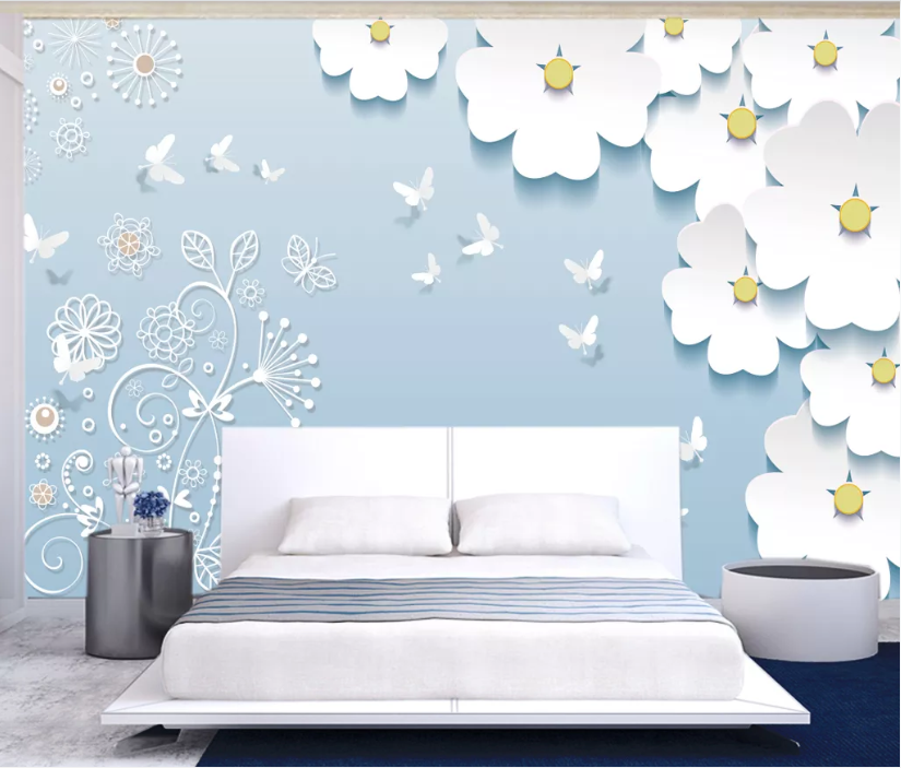 3D White Butterfly WC143 Wall Murals