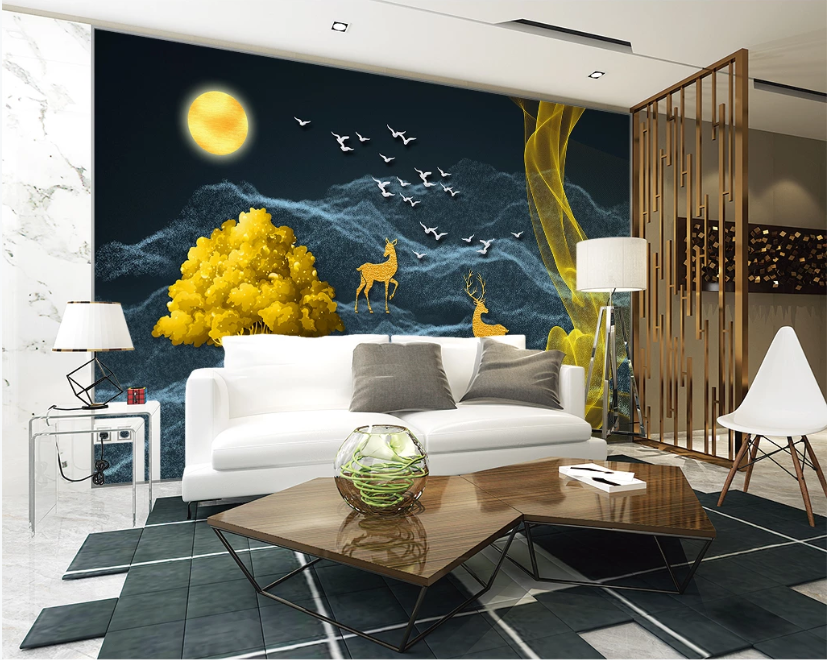 3D Yellow Moon Fawn WC2550 Wall Murals