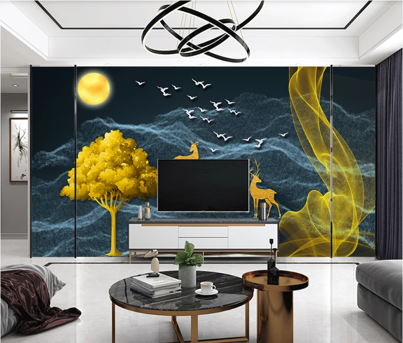 3D Yellow Moon Fawn WC2550 Wall Murals