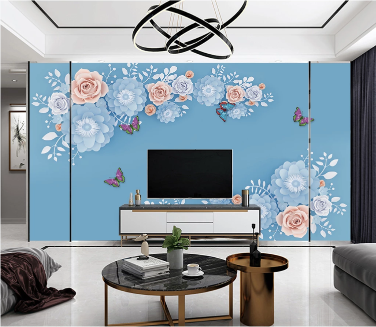 3D Pink Rose Butterfly WC2432 Wall Murals