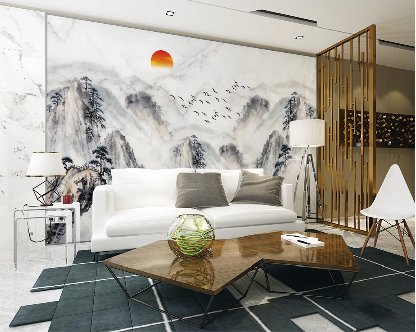 3D Boat Mountain WC2223 Wall Murals