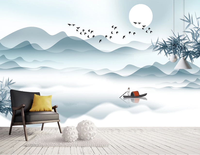 3D Moon River Boat WC2135 Wall Murals