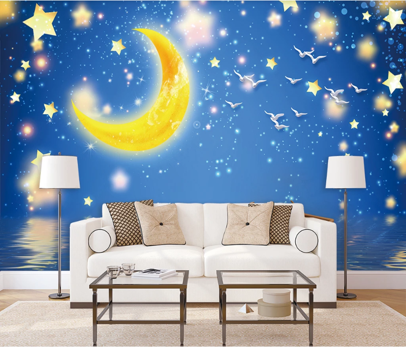 3D Moon Pigeon Ship WC2038 Wall Murals