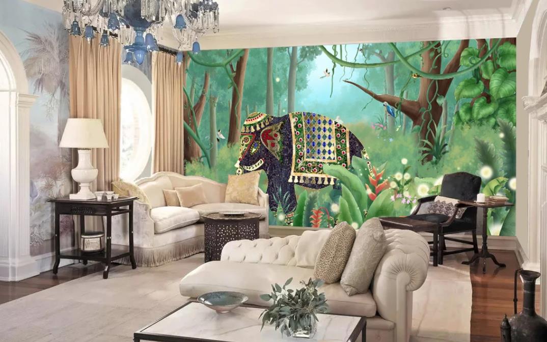 3D Elephant In The Forest 1194 Wall Murals