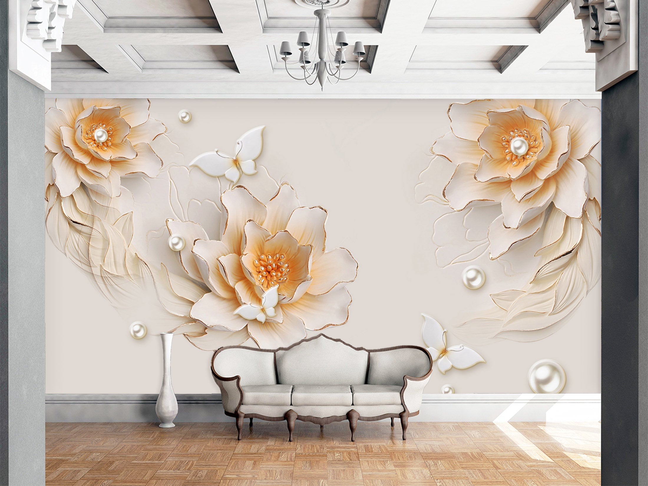 3D White Flowers 1464 Wall Murals